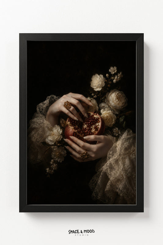 Pomegranate and White Roses