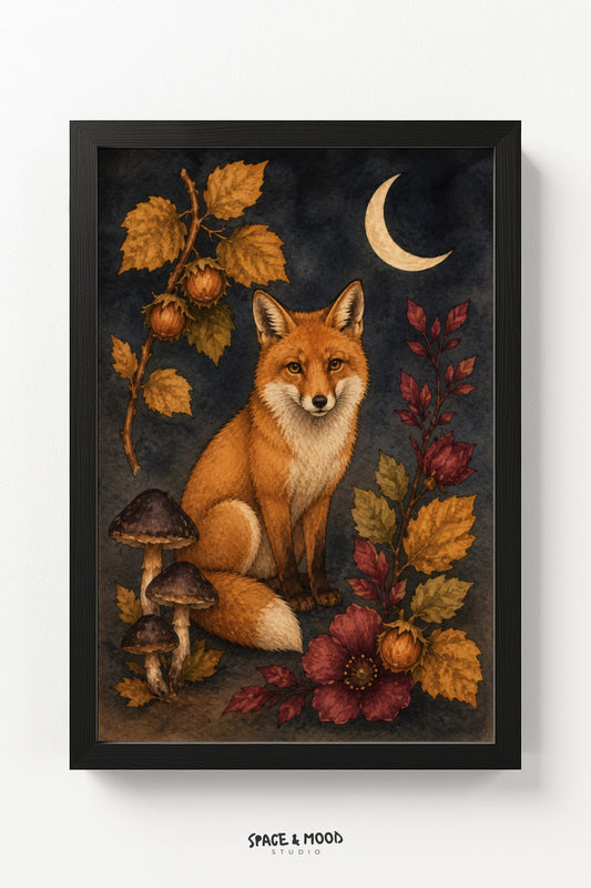 Fox Mushroom Autumn Moon