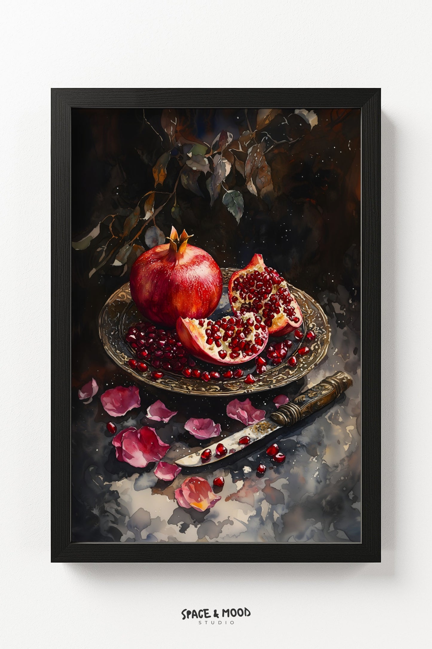 Pomegranate and Roses Still Life