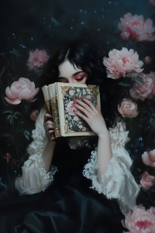 Reading Among Peonies