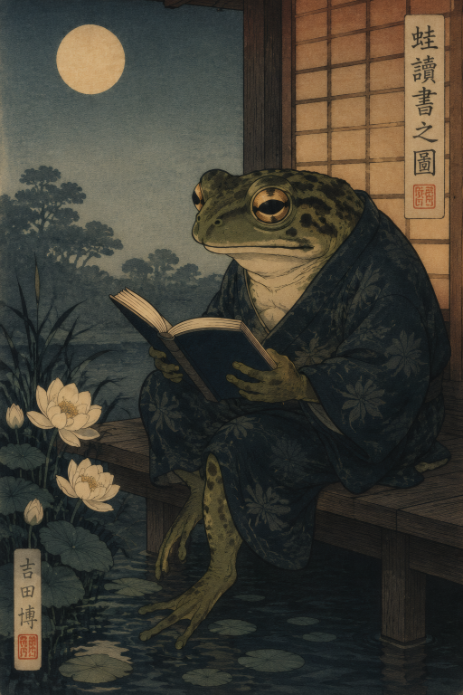 Frog Reading At Night