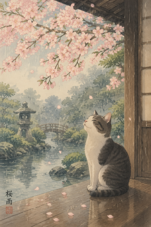 Cat Cherry Blossom