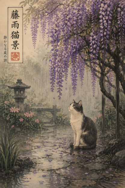 Cat Wisteria Rain