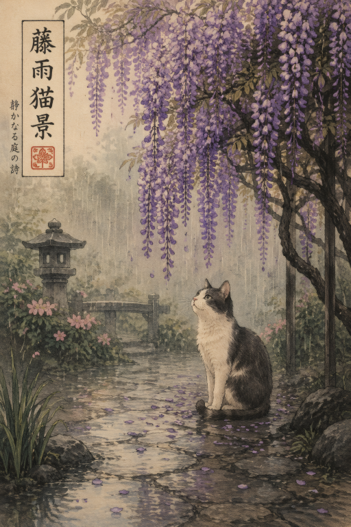Cat Wisteria Rain