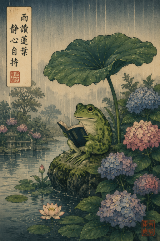 Frog Reading Lotus