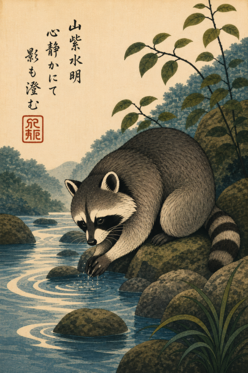 Raccoon at Stream