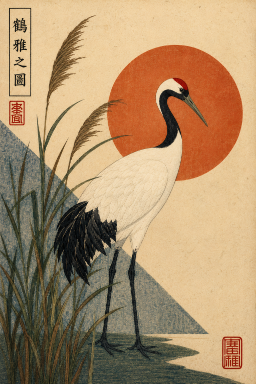 Crane Red Sun