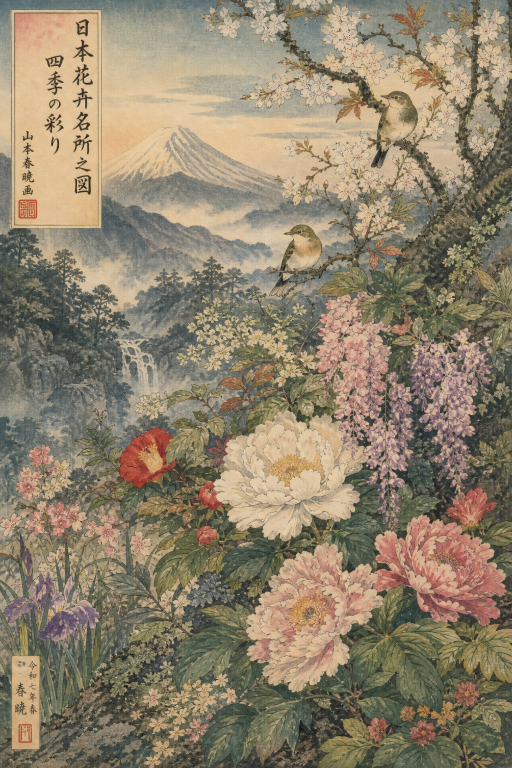 Mount Fuji Floral Birds