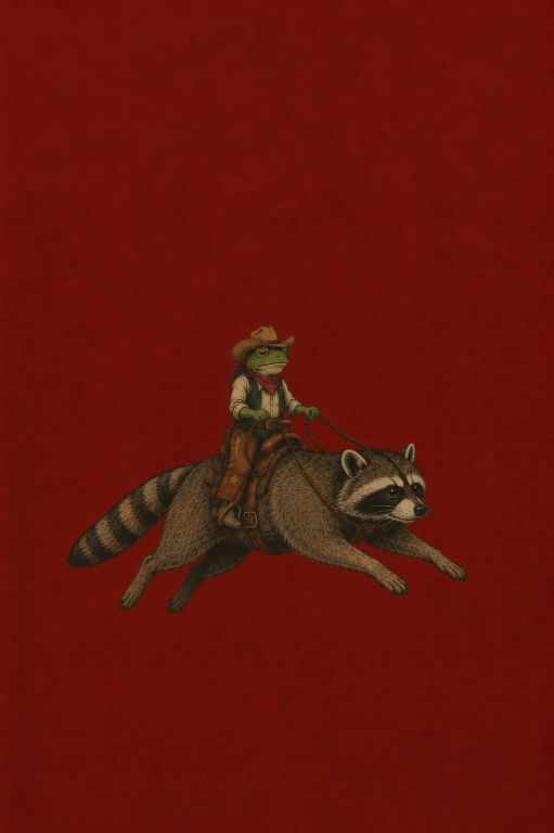 Raccoon Riding Cat