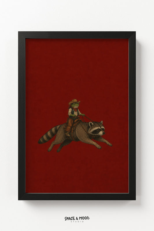 Raccoon Riding Cat