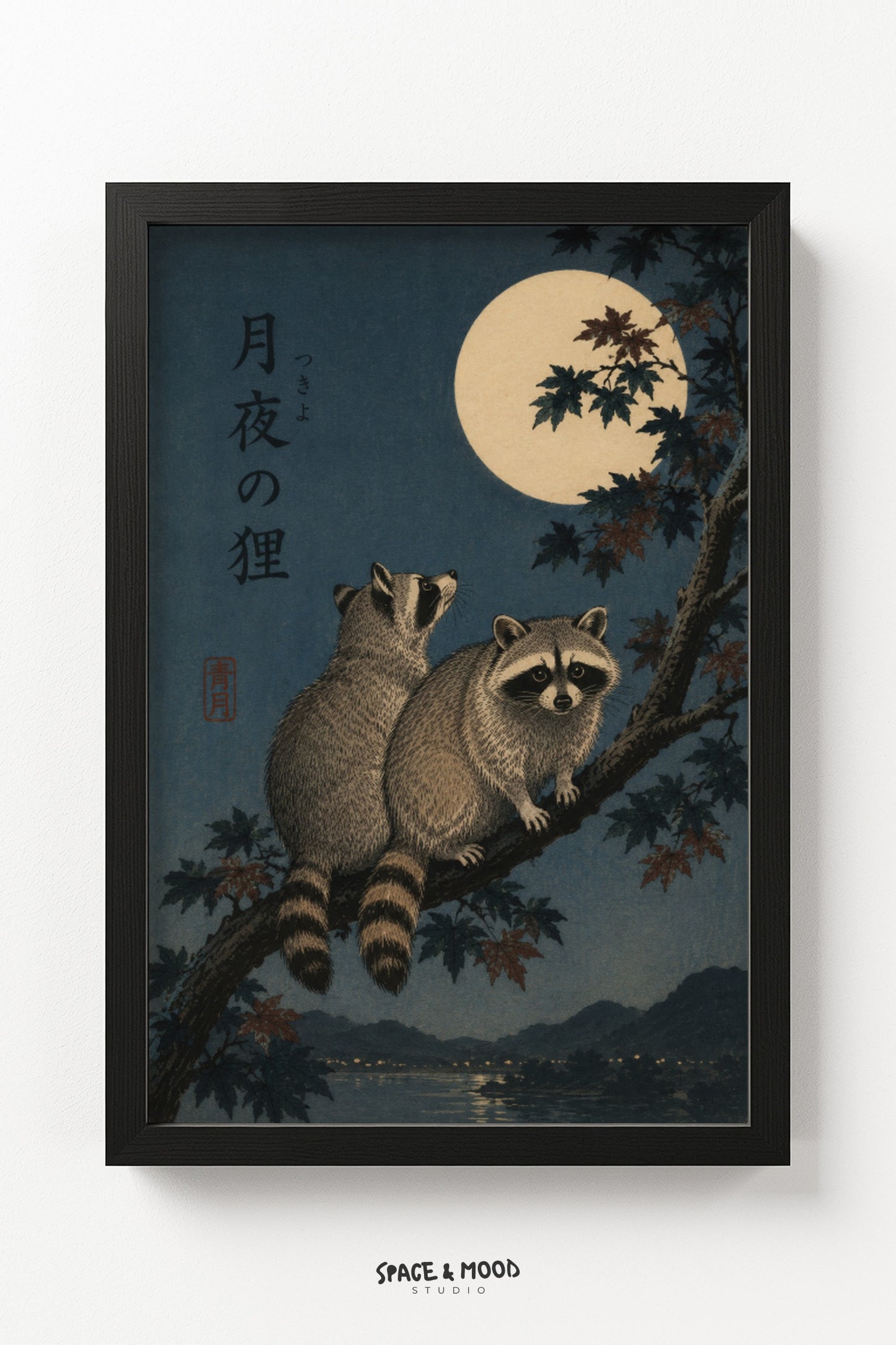 Raccoons Moonlit Tree