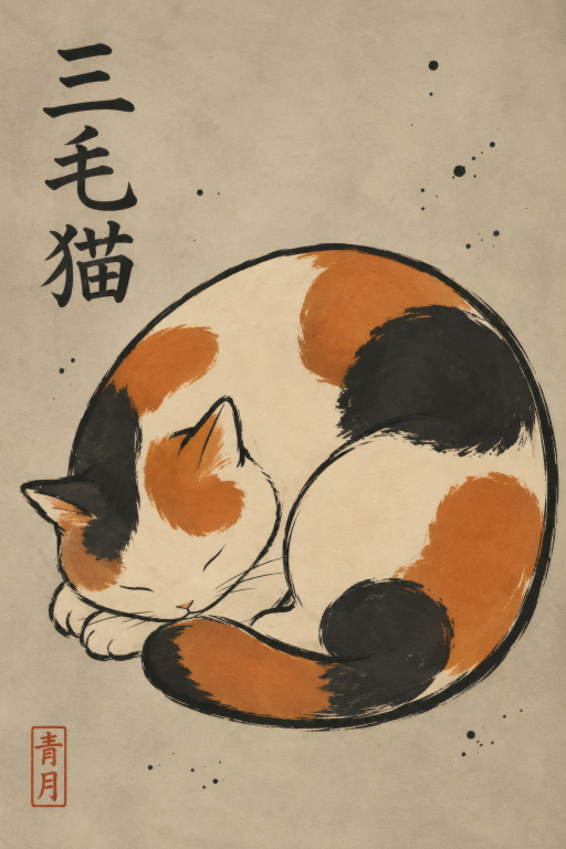 Calico Cat Curled