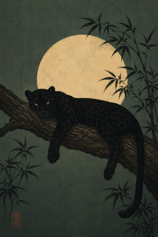 Black Cat Moonlit Branch