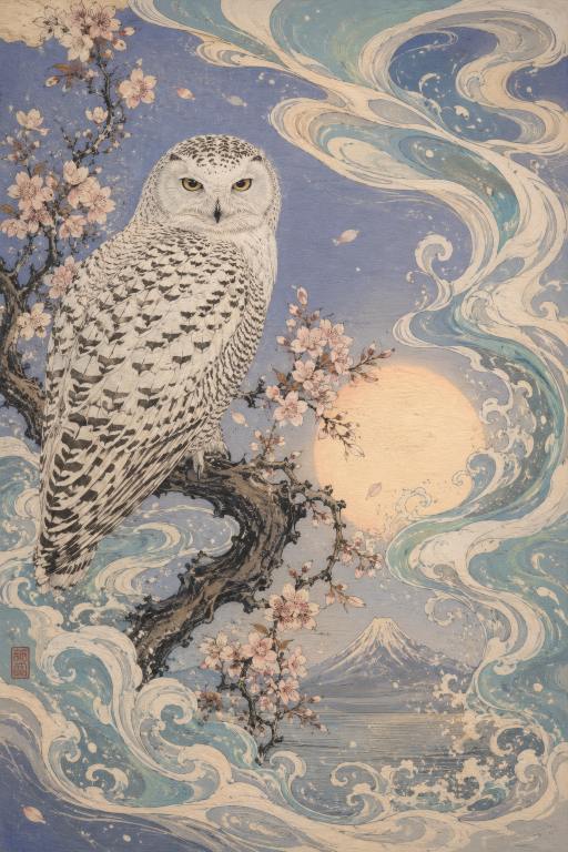 Snowy Owl Moon Waves
