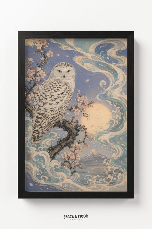 Snowy Owl Moon Waves