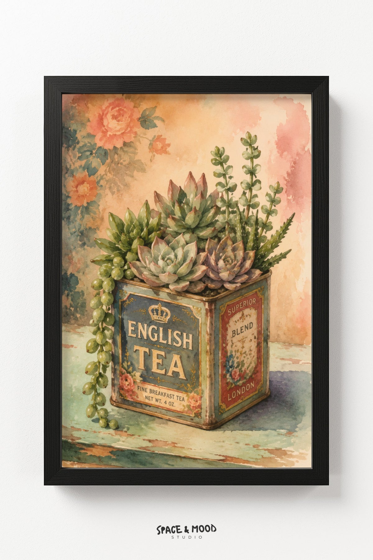 Succulent Tea Tin Floral