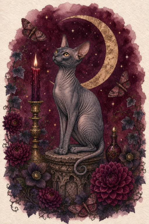 Sphynx Cat Crescent Moon