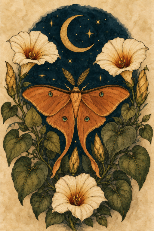 Luna Moth Gold Moonflowers