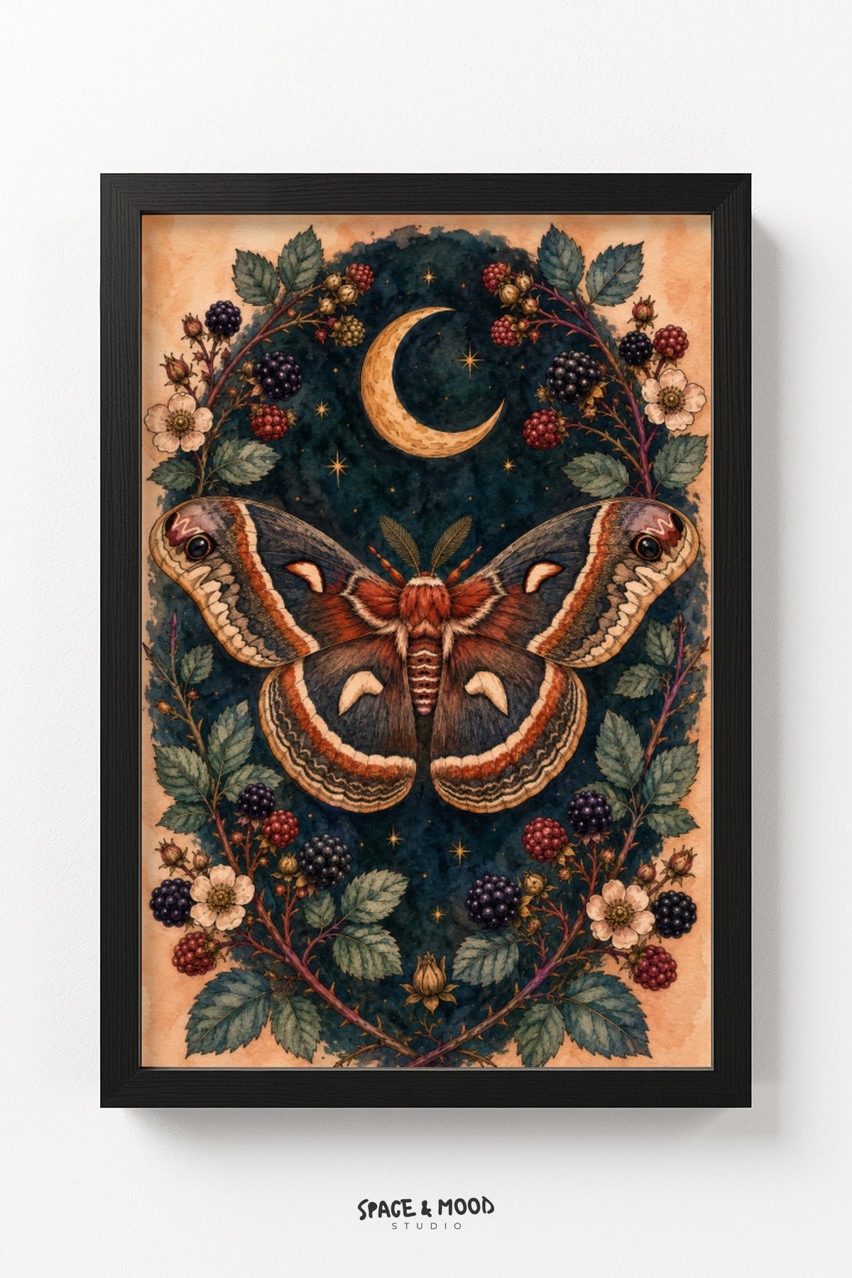 Moth Berries Moon Teal