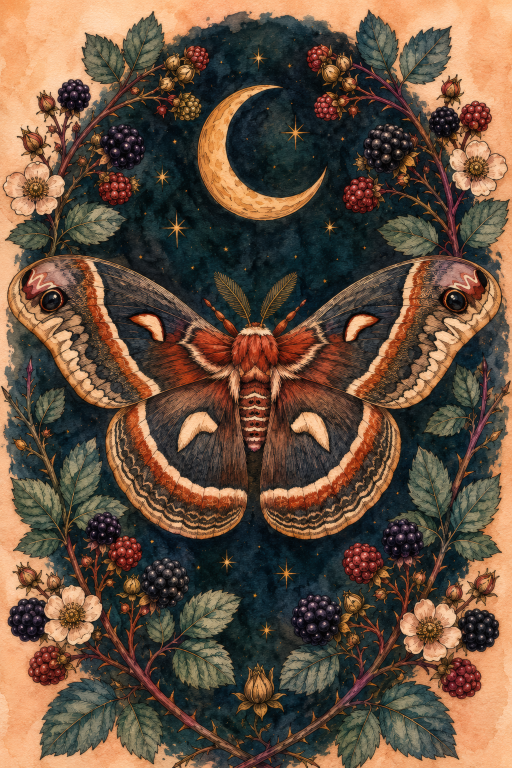Moth Berries Moon Teal