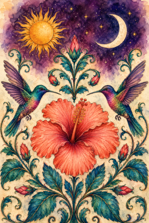Hummingbird Hibiscus Sun Moon