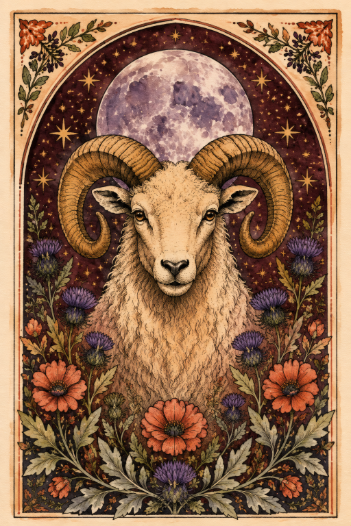 Ram Floral Moon Portrait
