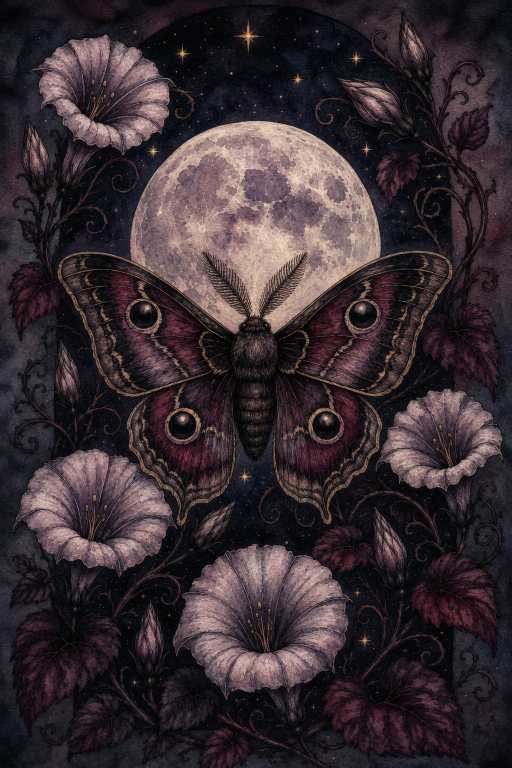 Moth Moon Purple Florals
