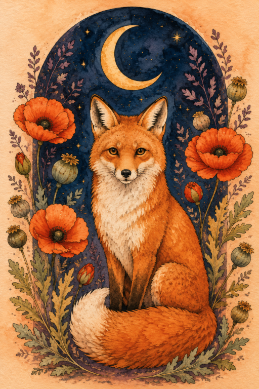 Fox Poppies Moon Portrait