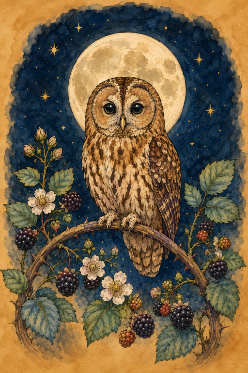 Tawny Owl Berries Moon