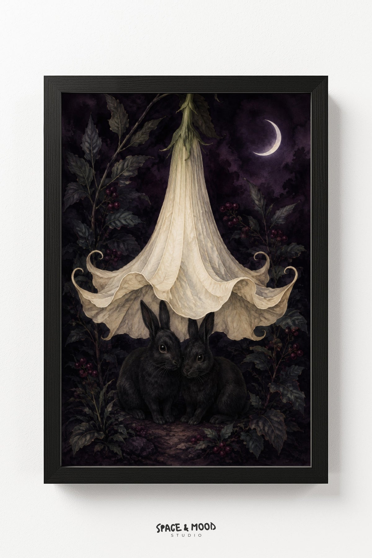 Black Bunnies Trumpet Flower Moon
