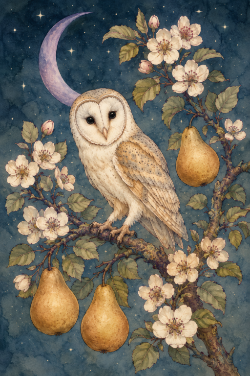 Owl Pear Blossom Moon