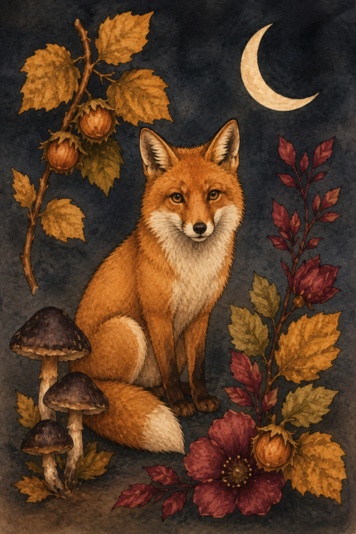Fox Mushroom Autumn Moon