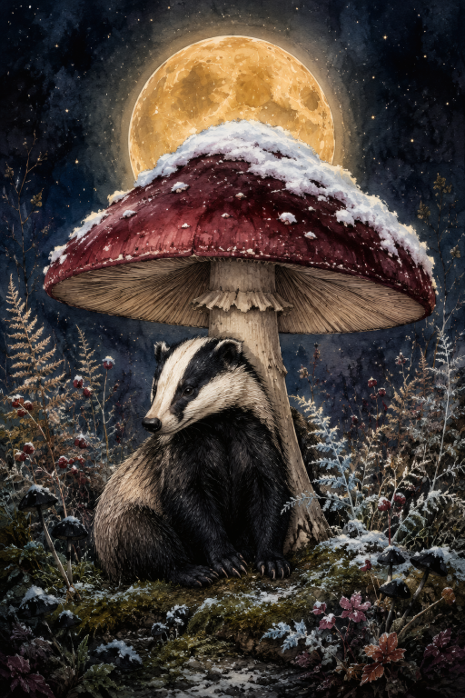 Badger Mushroom Snow Moon