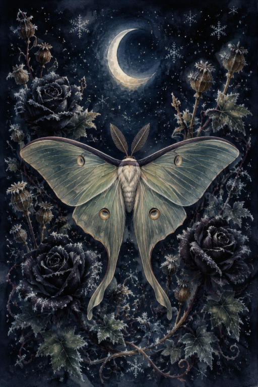 Luna Moth Winter Roses