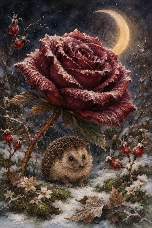 Hedgehog Winter Rose Moon