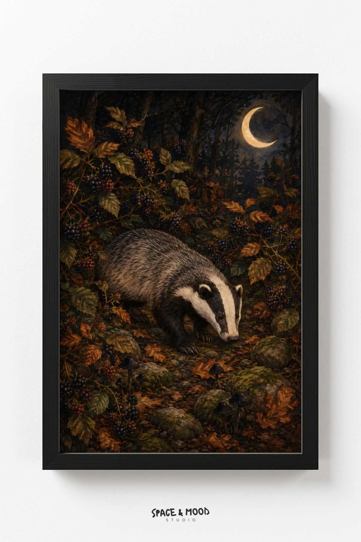Badger Autumn Leaves Moon