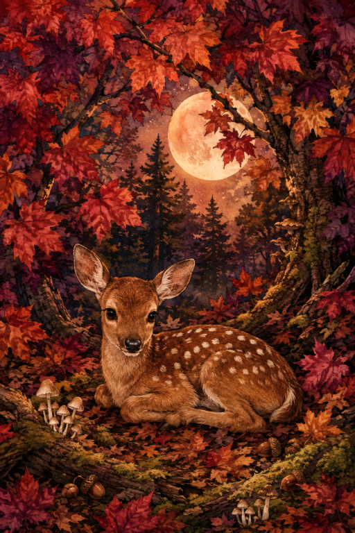 Deer Fawn Autumn Moon
