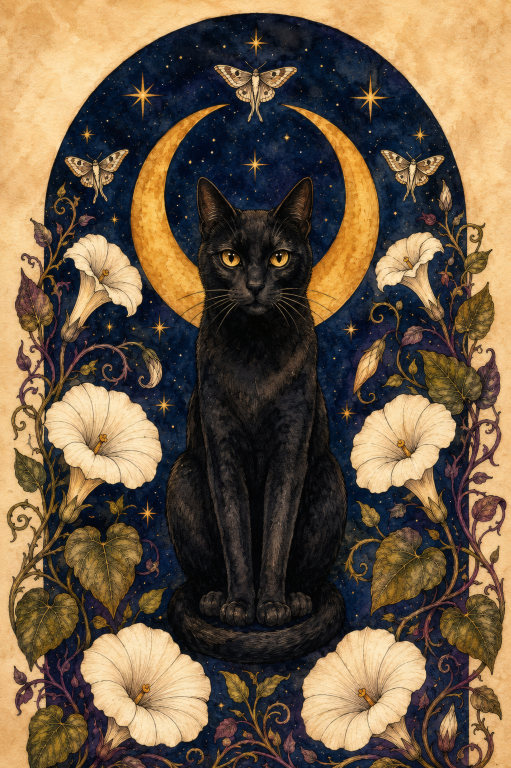 Black Cat Moonflower Frame