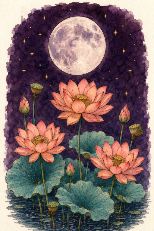 Lotus Flowers Moon Purple
