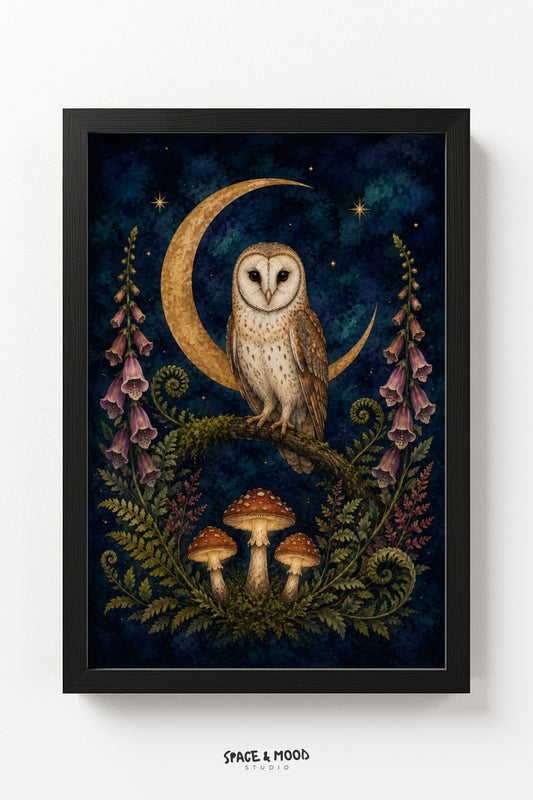 Barn Owl Mushroom Moon