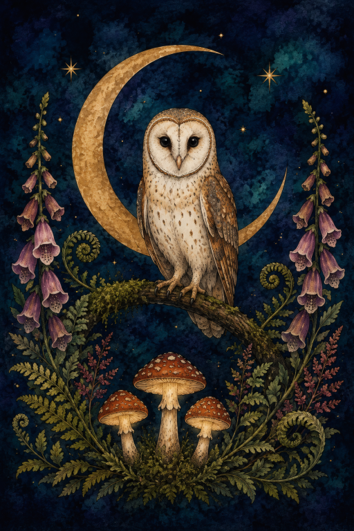 Barn Owl Mushroom Moon