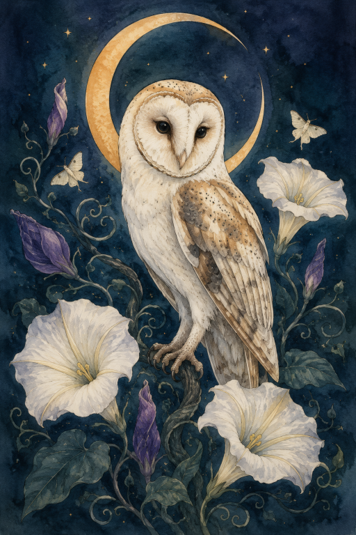 Barn Owl Moonflower Branch