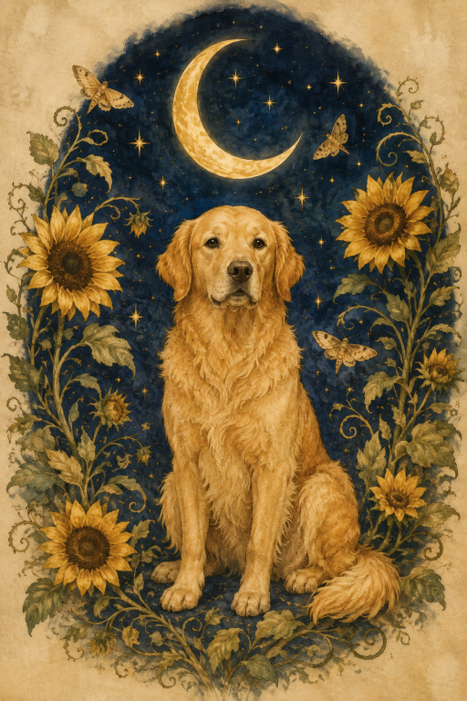 Golden Retriever Sunflower Moon