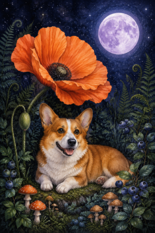 Corgi Poppy Flower Moon