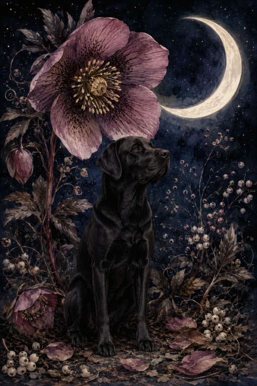 Black Labrador Hellebore Moon