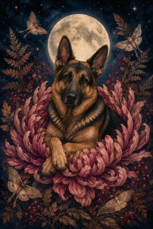 German Shepherd Chrysanthemum