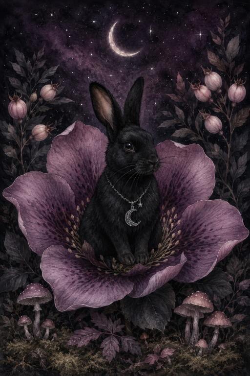 Black Rabbit Purple Flower