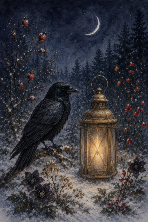 Raven Lantern Winter Moon