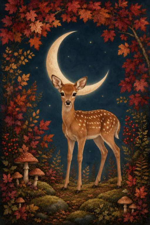Fawn Deer Autumn Mushroom