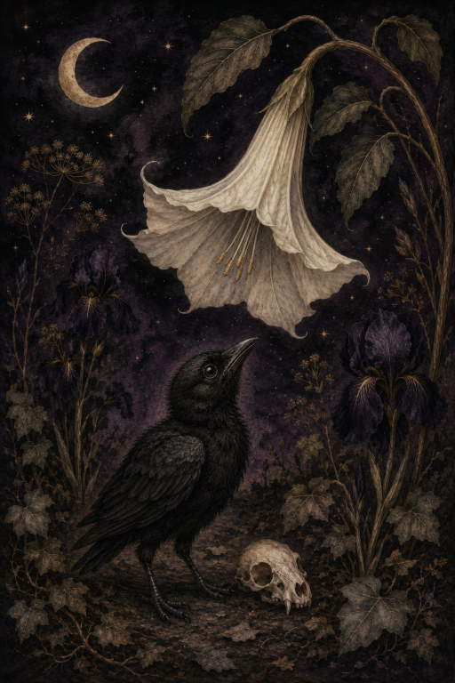 Raven Trumpet Flower Skull